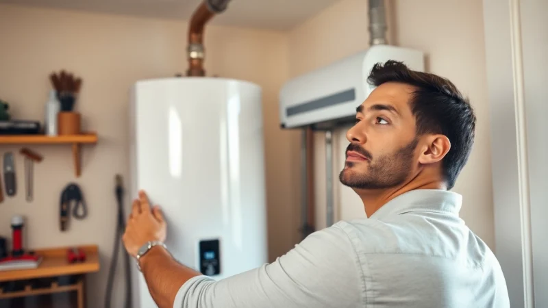 Raleigh water heater installation in progress, showcasing a technician working on a tankless system.