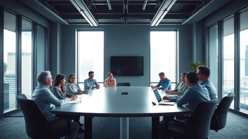 Engaged professionals discussing strategies at Claymore Partners in a modern office.