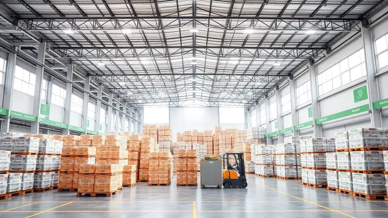 Showcase of food-grade warehousing in Kempton Park, highlighting organized pallets and a busy loading dock.