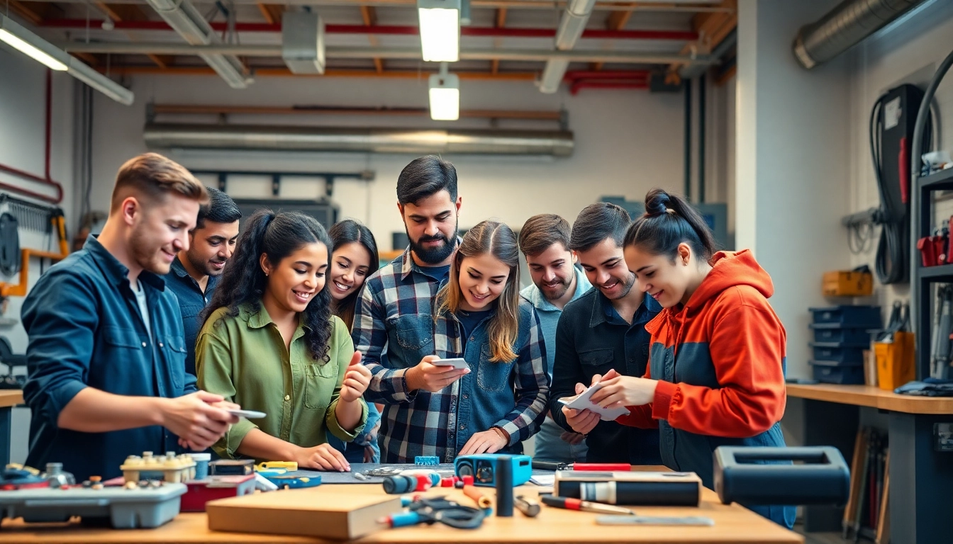 Students engaging in hands-on training at a trade school in Tennessee, showcasing teamwork.