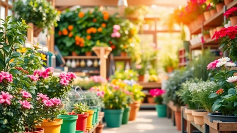 Explore Grow A Garden Shop with vibrant plants, gardening tools, and colorful flower pots.