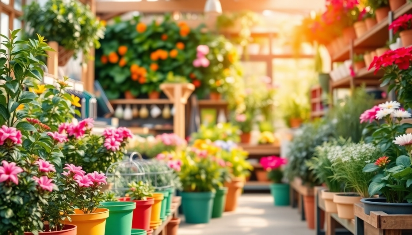 Explore Grow A Garden Shop with vibrant plants, gardening tools, and colorful flower pots.