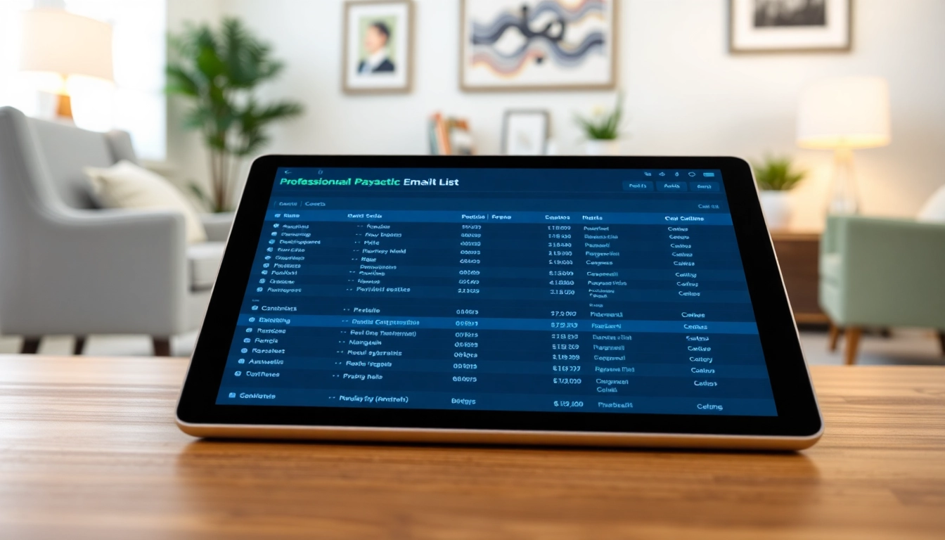 Organized psychiatrist email list showcased on a tablet in a calming office environment.