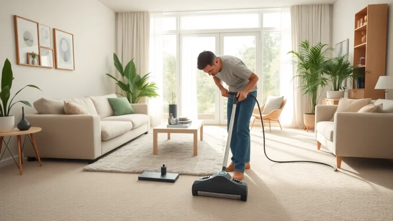 Carpet cleaner Philadelphia using advanced equipment in a bright, clean living room setting.