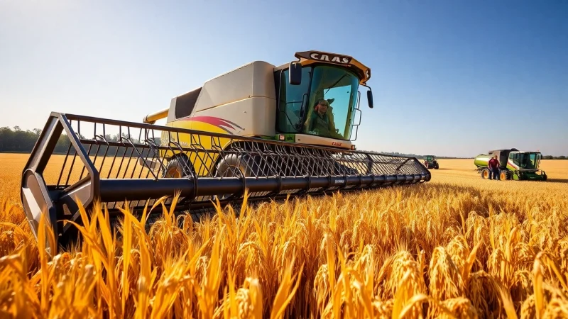 Claas Mähdrescher in einem goldenen Feld während der Ernte.