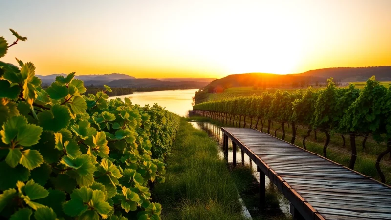 Scenic view of Carksburg ca vineyards along the Sacramento River at sunset.