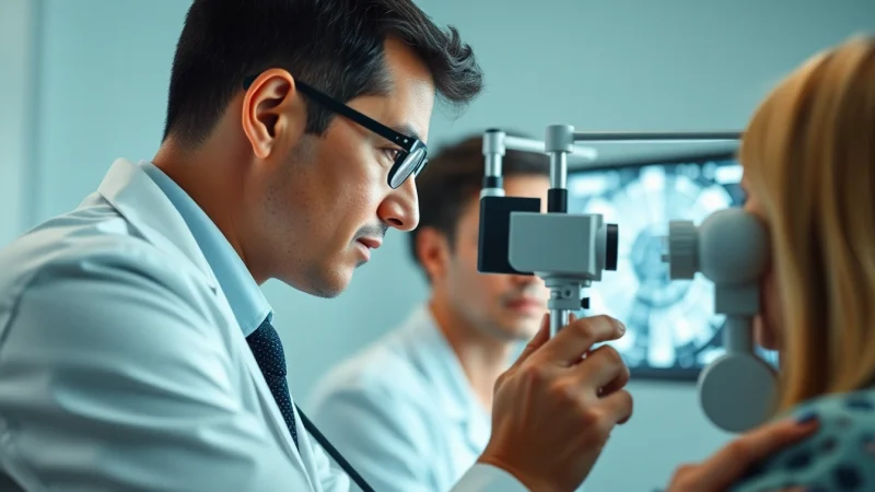 Engaged ophthalmologist examining a patient, showcasing the importance of maintaining an ophthalmologist email list.