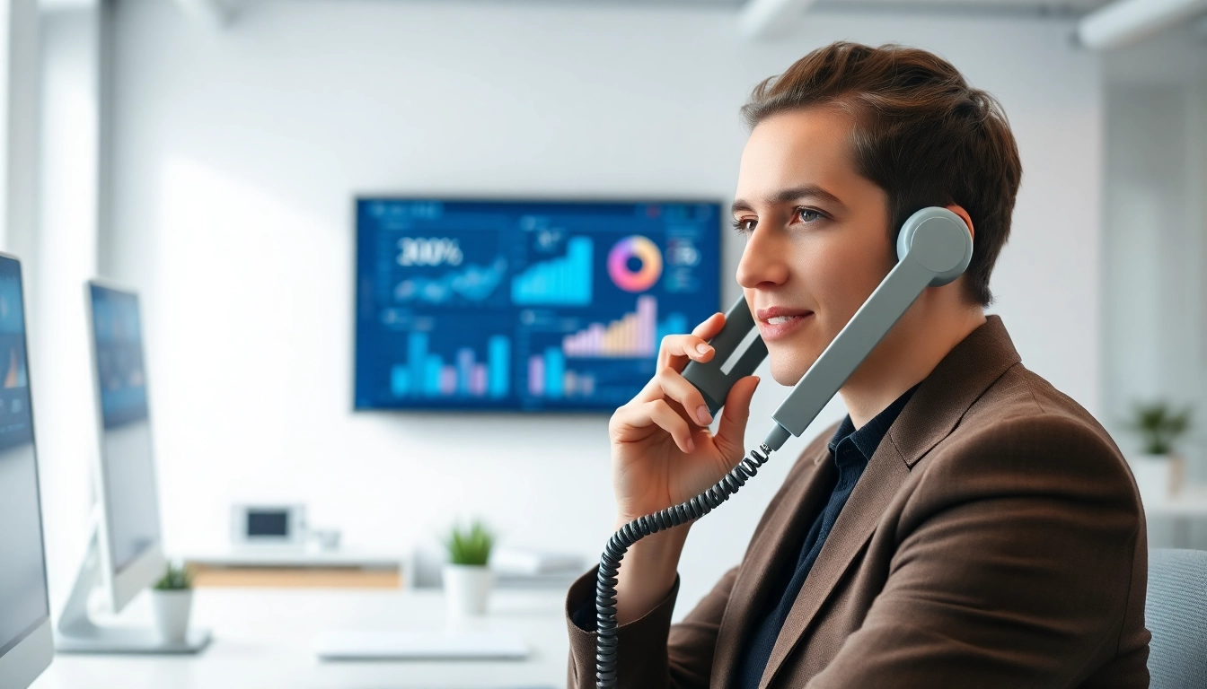 Engaging telephone data collection scene with an interviewer capturing insights through phone conversations.