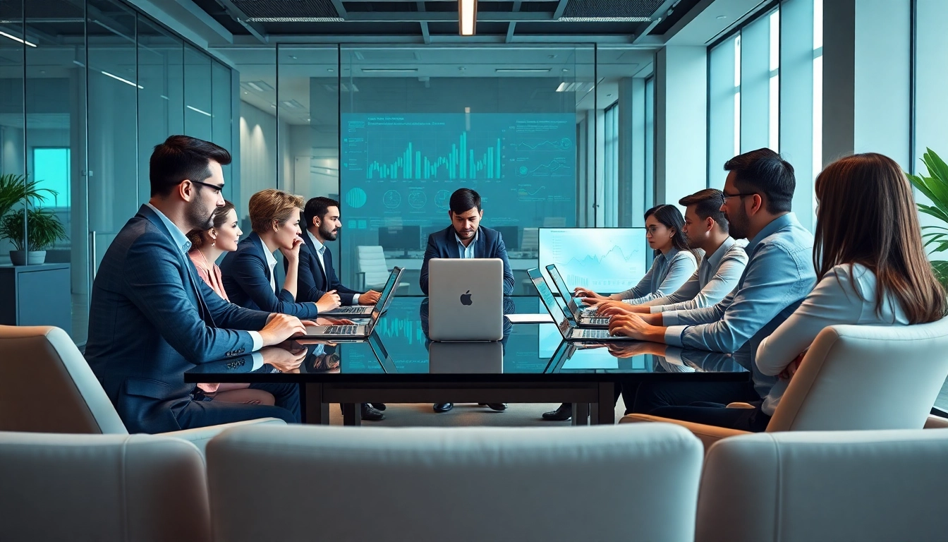 Engaging marketing directors email list strategy meeting in a vibrant office setting