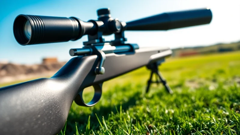 A sharpshooter aiming with a 50 cal sniper rifle on a shooting range.
