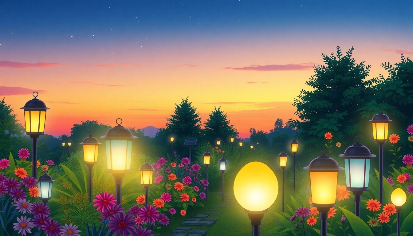 Illuminate your garden with solar lights that create a warm glow over flowers and pathways.
