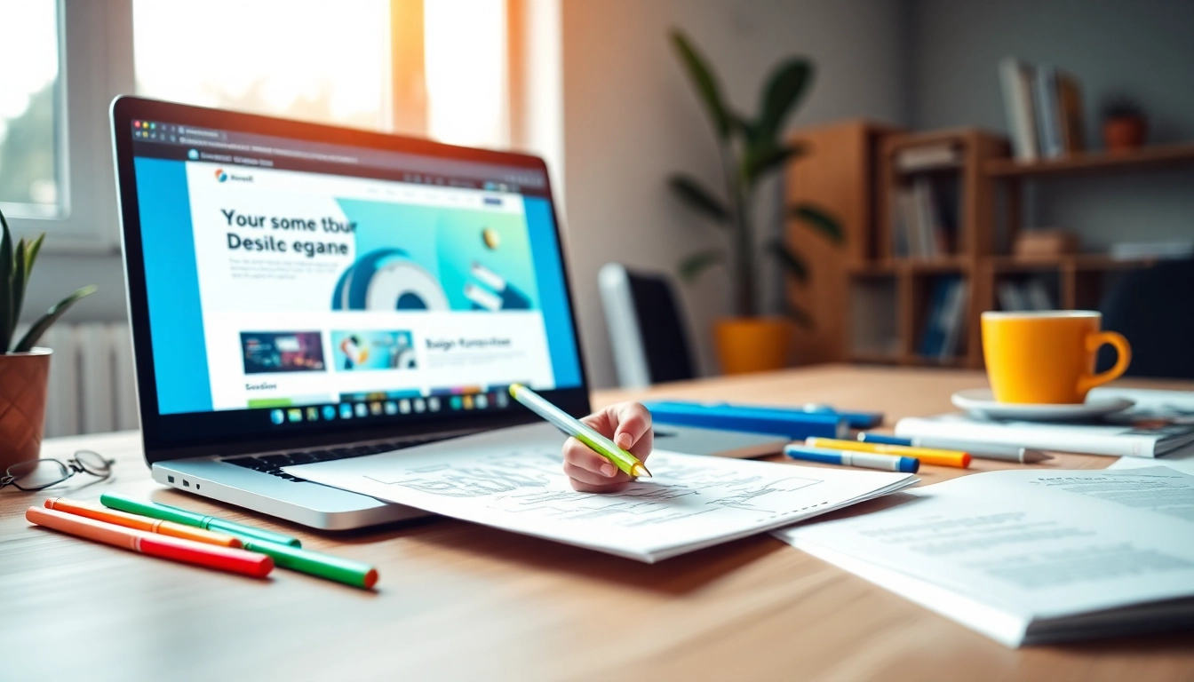Capture the essence of website design with a designer sketching ideas in a bright workspace.