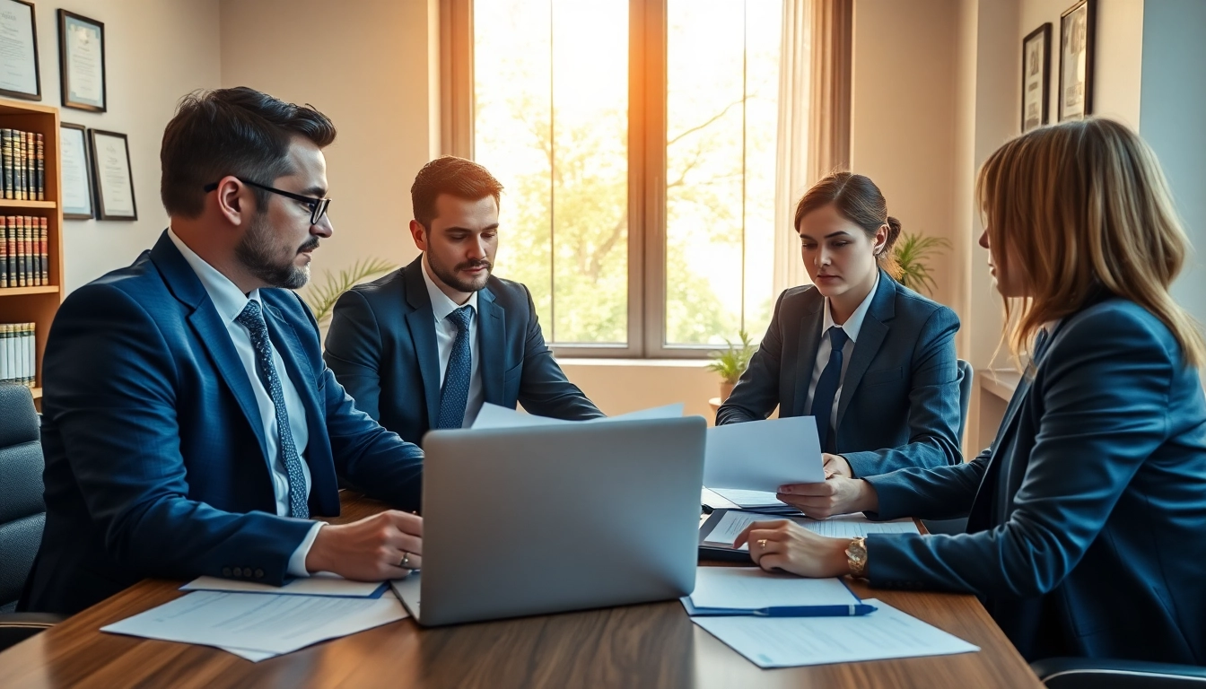 Explore a personal injury lawyers email list with engaged professionals at a modern office.