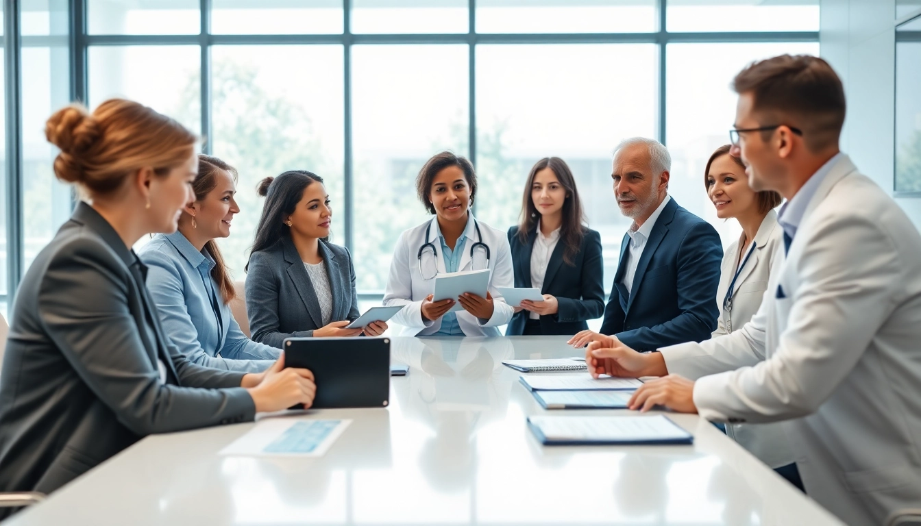 Engaged healthcare executives discussing insights featured in a healthcare executives email list.