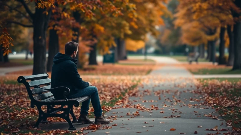 Reflecting on the feelings after a relationship breakup in a serene park.