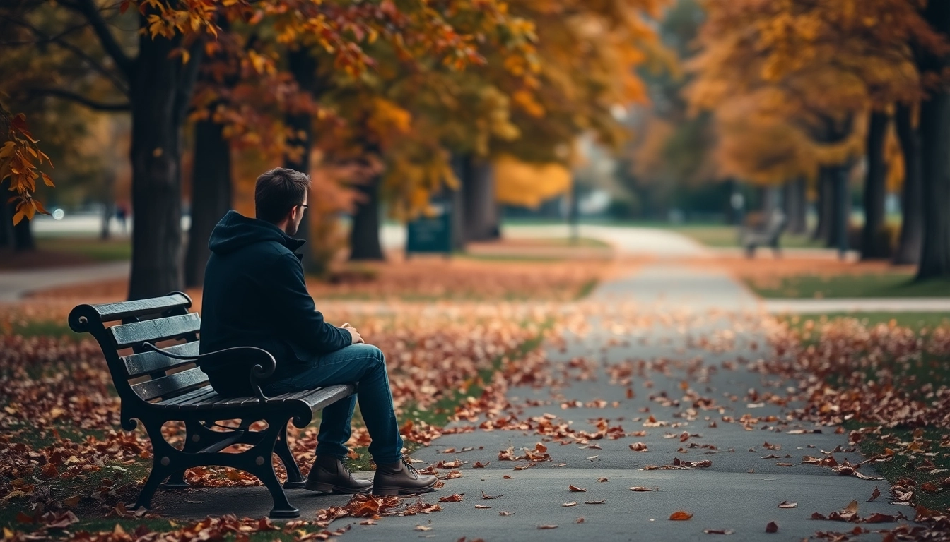 Reflecting on the feelings after a relationship breakup in a serene park.