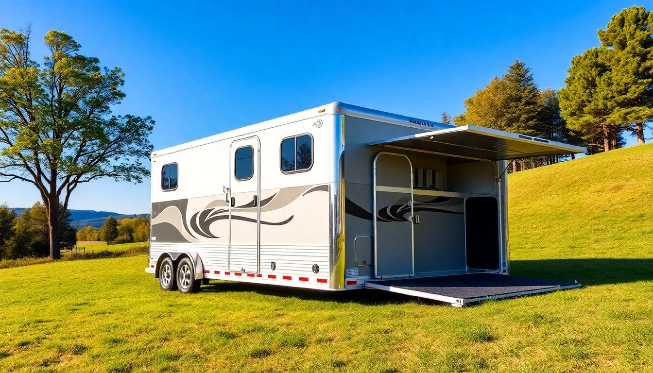 Horse Trailer Rental setup with a polished trailer amidst a picturesque outdoor setting.