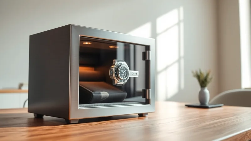 Showcase a high-security watch safe with elegant design and intricate features.