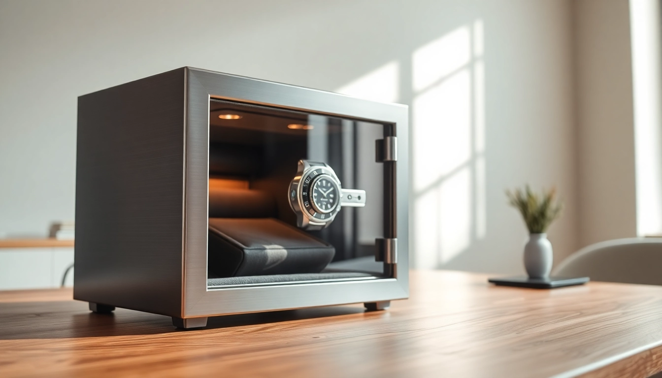 Showcase a high-security watch safe with elegant design and intricate features.