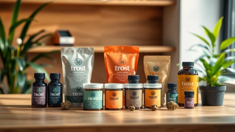 Trost cannabis products showcased elegantly, highlighting unique packaging and quality.