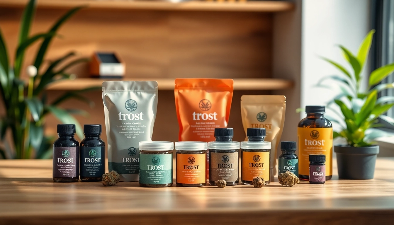 Trost cannabis products showcased elegantly, highlighting unique packaging and quality.
