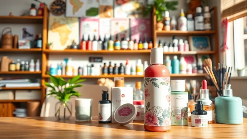 Showcasing a close-up of cosmetic labels suppliers, highlighting elegant label designs and textures.