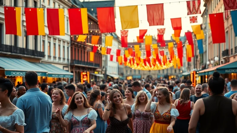 Celebrate the vibrant spirit of European festivals 2025 with a lively crowd and colorful scene.