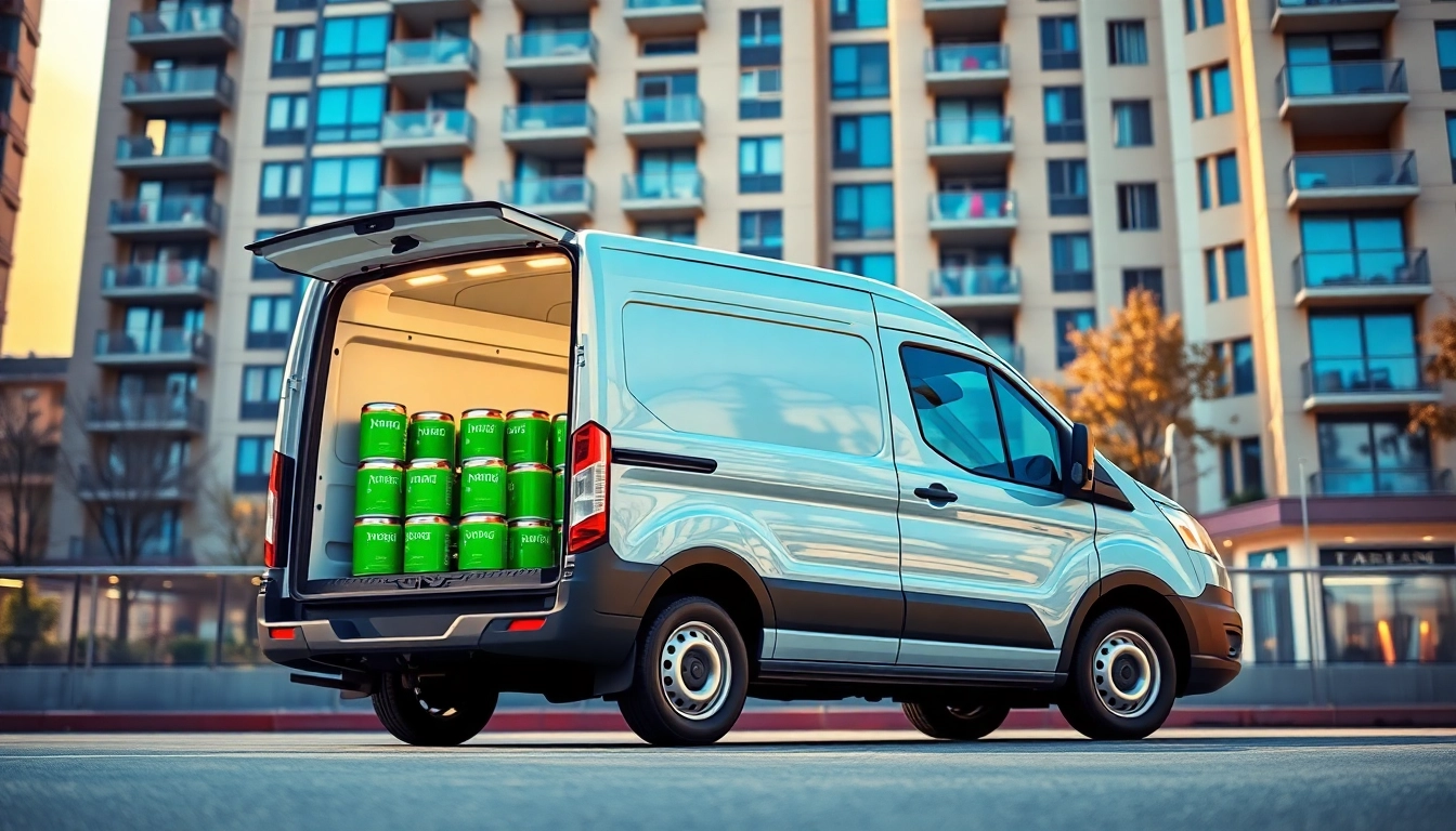 Nangs delivery sydney service demonstrated with a modern van and colorful canisters.