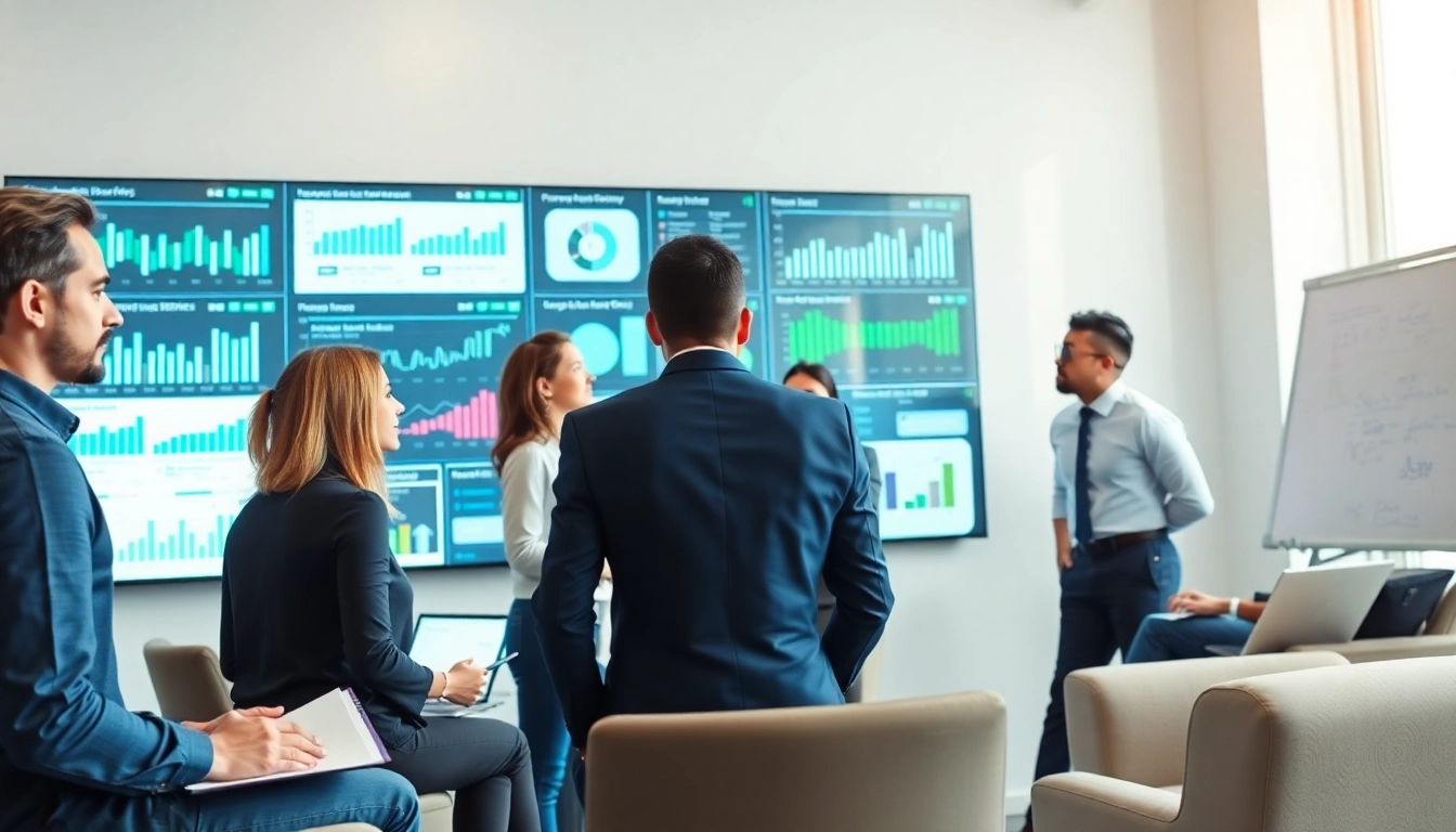 Analyze competitive intelligence strategies with a professional team in a modern office environment.