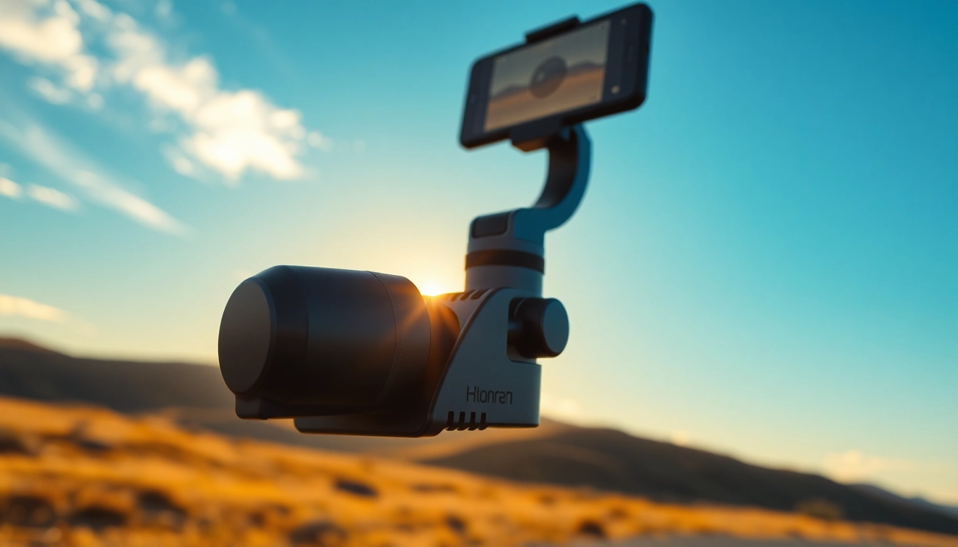 Showcasing a gimbal stabilizer capturing stunning outdoor footage during sunset.