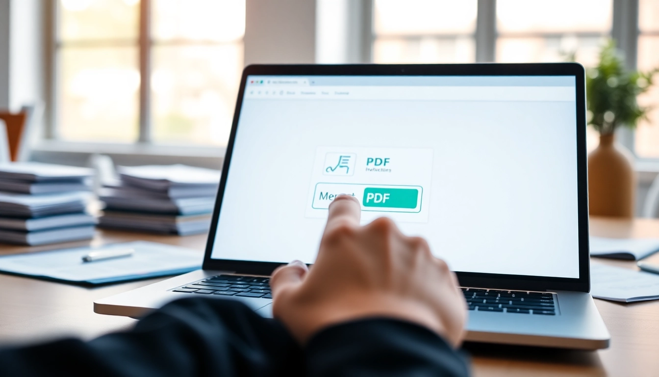Merge PDF files easily with a professional digital workspace showcasing a user-friendly interface.