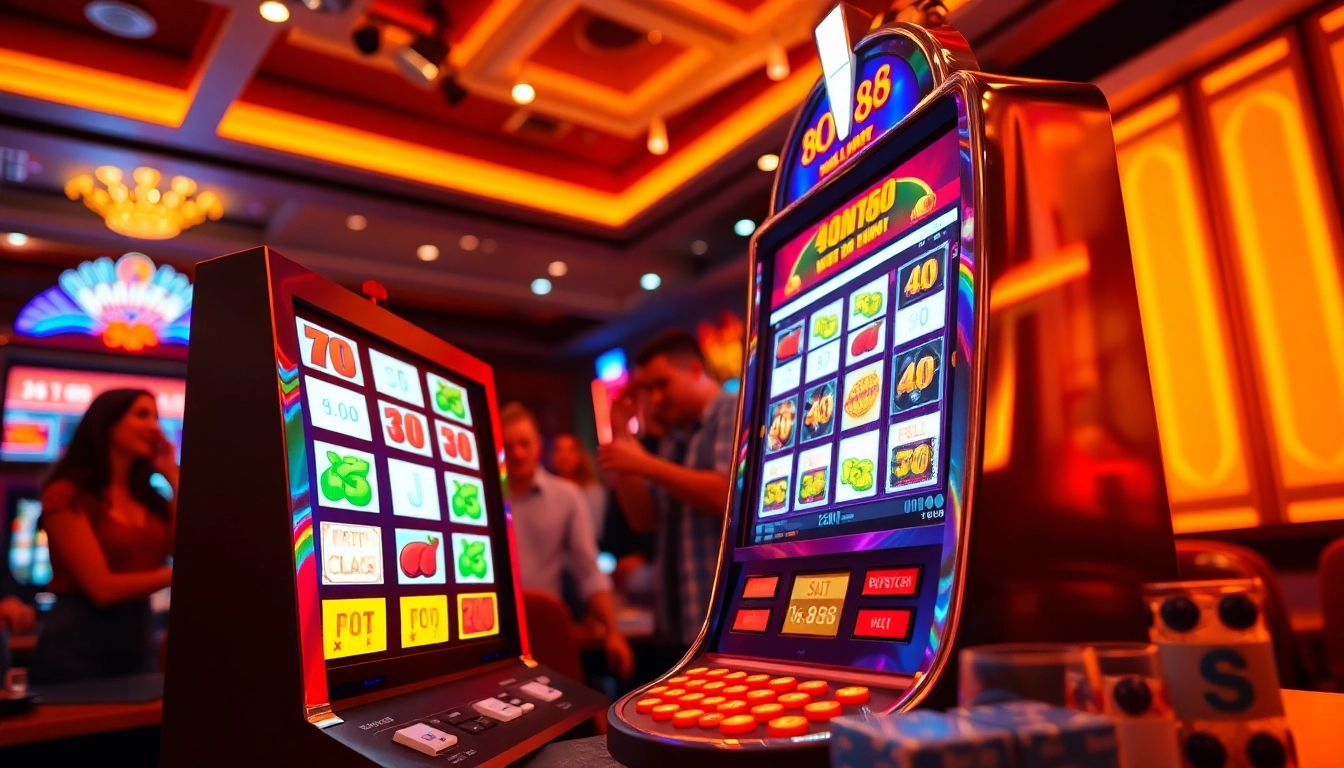 Rasakan serunya bermain bos88 slot dengan mesin slot berwarna cerah dan pengunjung yang antusias.