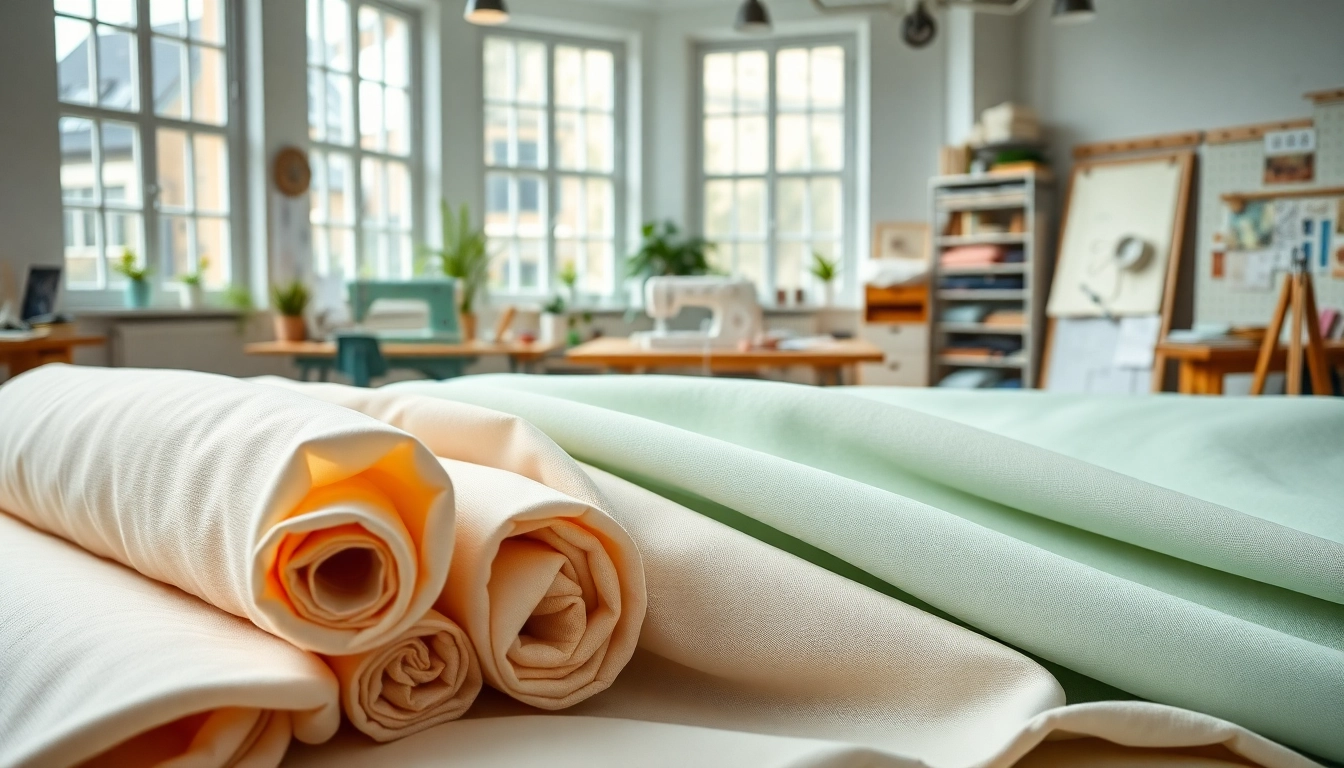 Katoen stoffen in een textielstudio met verschillende patronen en kleuren.