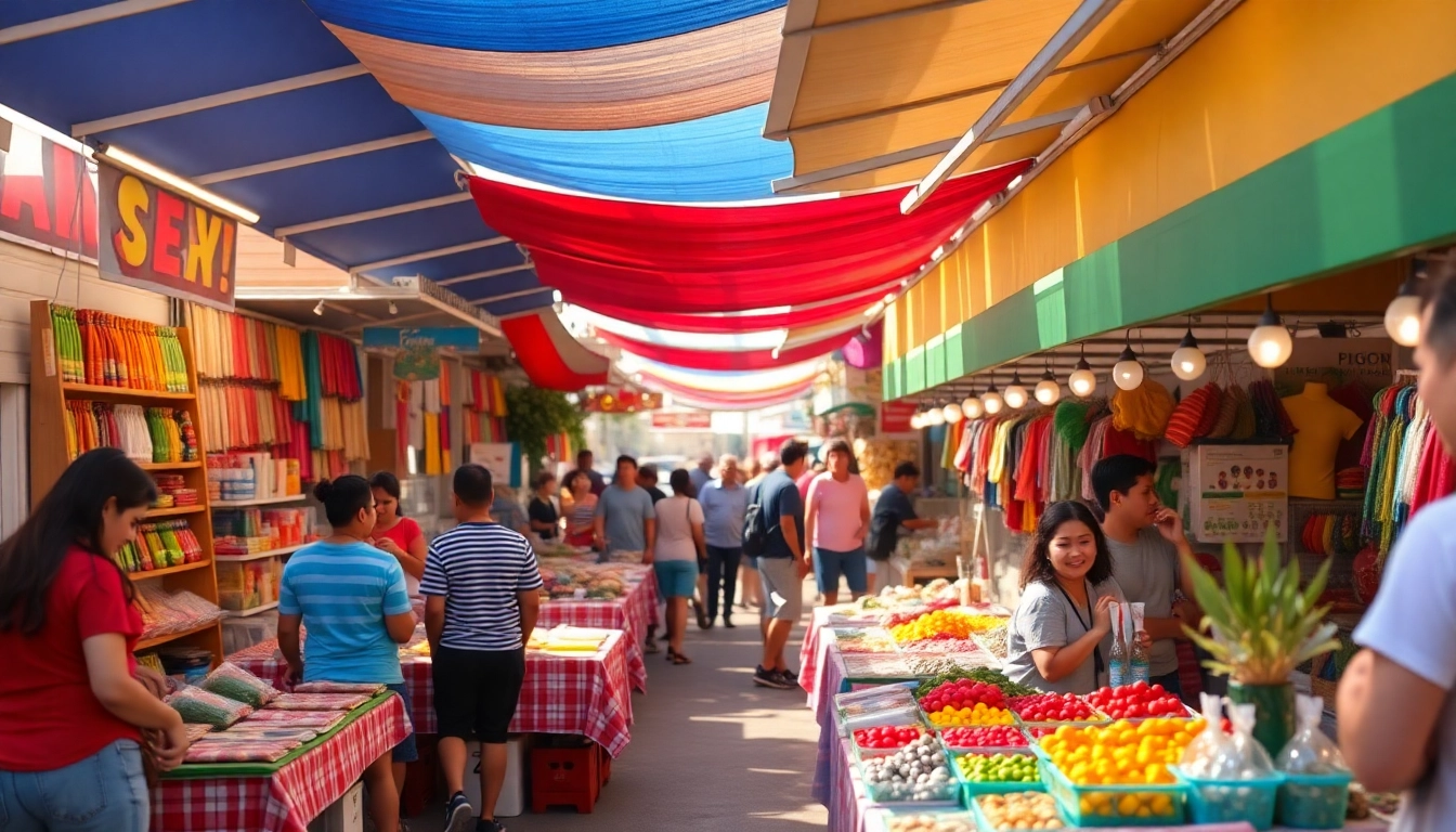 Explore diverse goods at ultimateshop featuring vibrant outdoor marketplace dynamics.