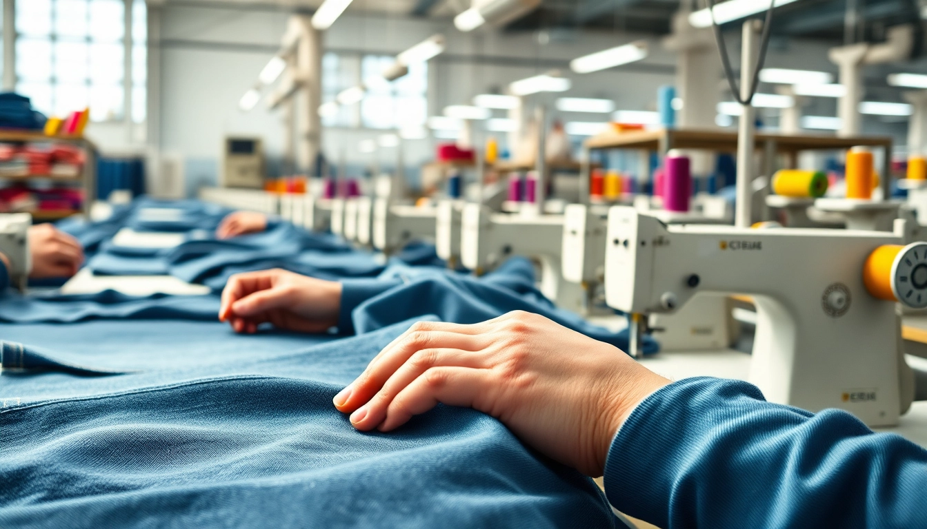 Showcasing skilled hands at work in a denim factory, highlighting jeans garment manufacturers.