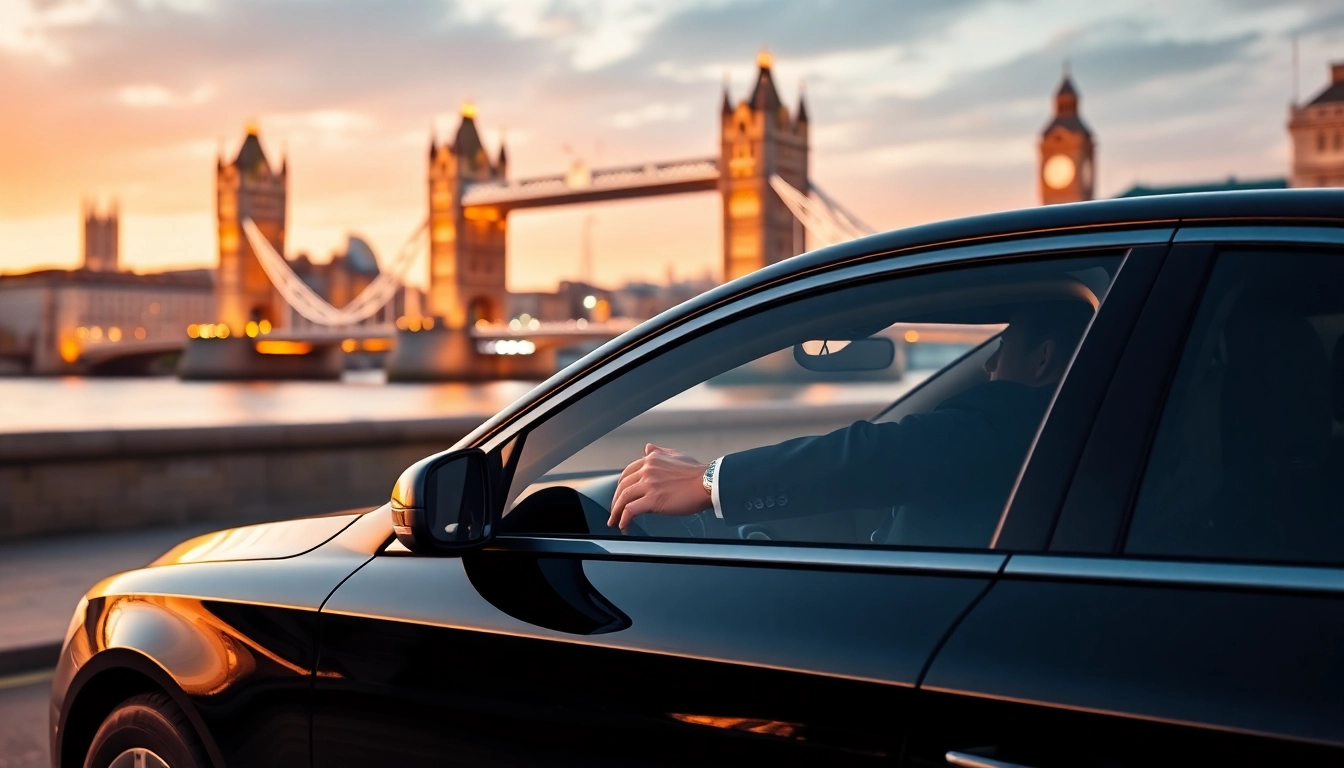 Experience a professional chauffeur service London in a luxury sedan by the Thames River.