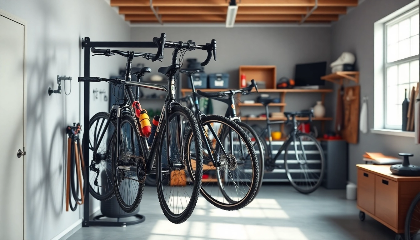 Securely storing bikes on a stylish bike wall rack in a modern garage for efficient space use.