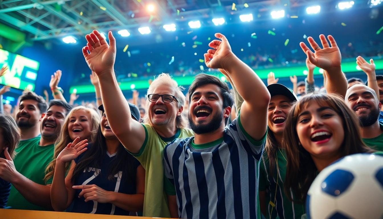 Betting excitement at OK99 with fans celebrating a big win in sports.