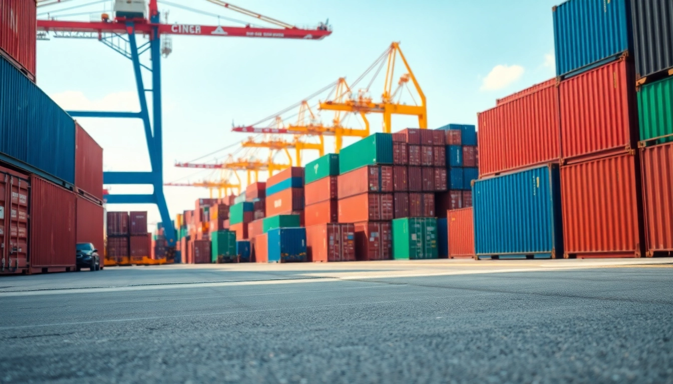 China Freight Forwarder facilitating global trade at a bustling shipping port.
