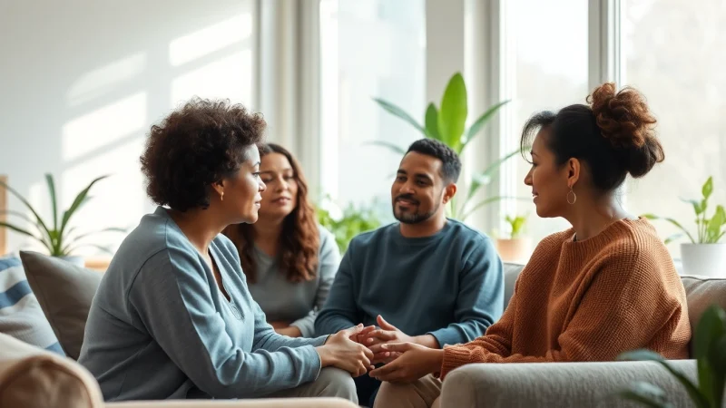 Group therapy session highlighting healing trauma through supportive conversation.