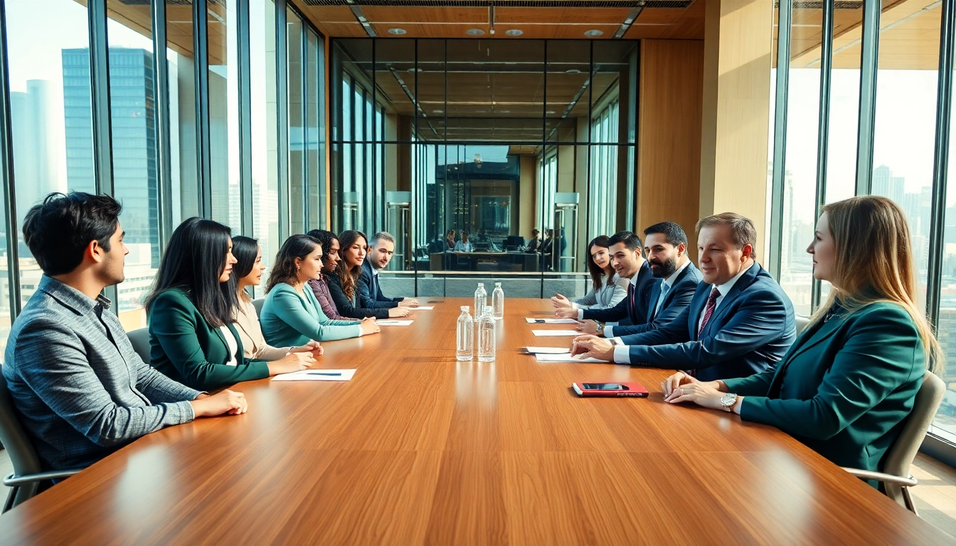 Engaged real estate investment group collaborating in a modern office setting.
