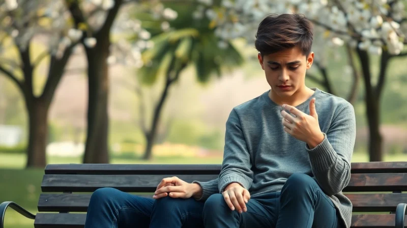 Couple experiencing a relationship breakup sitting on a park bench, conveying emotional turmoil and reflection.