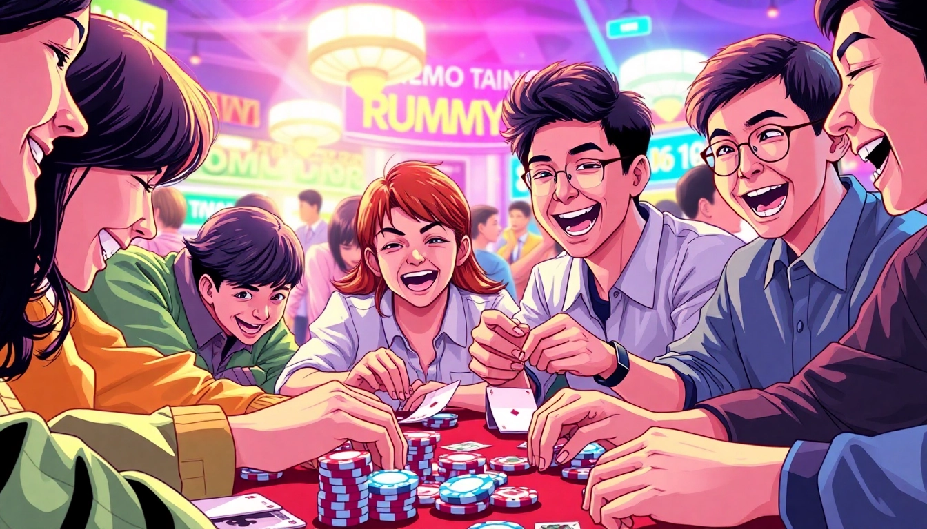 Experience the thrill of YONO RUMMY with players enjoying their game in a lively environment.