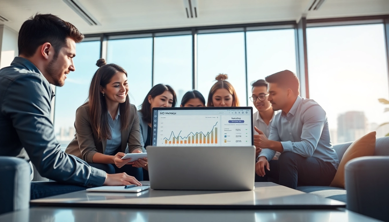 Boost your SEO services with a professional marketing team collaborating on strategies.