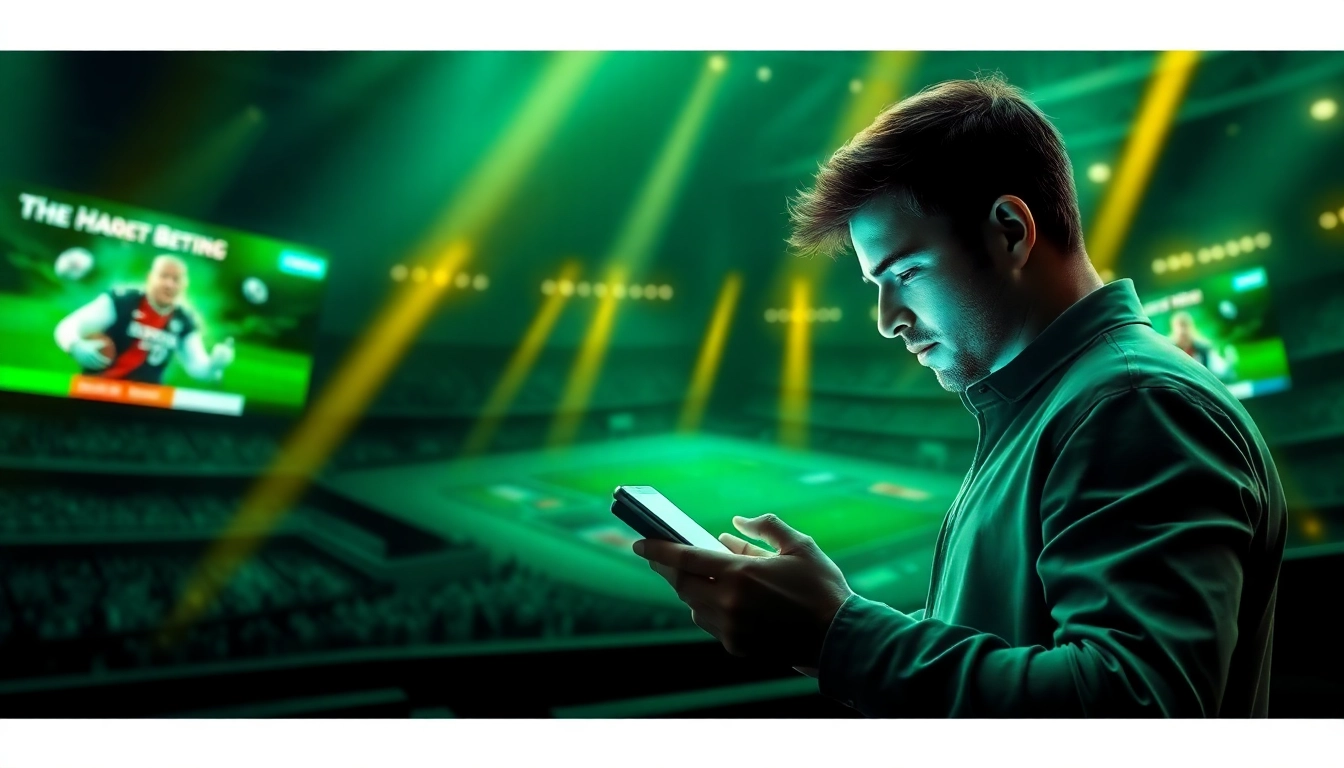 Betting on sports with OK9BET on a mobile interface surrounded by vibrant event highlights.
