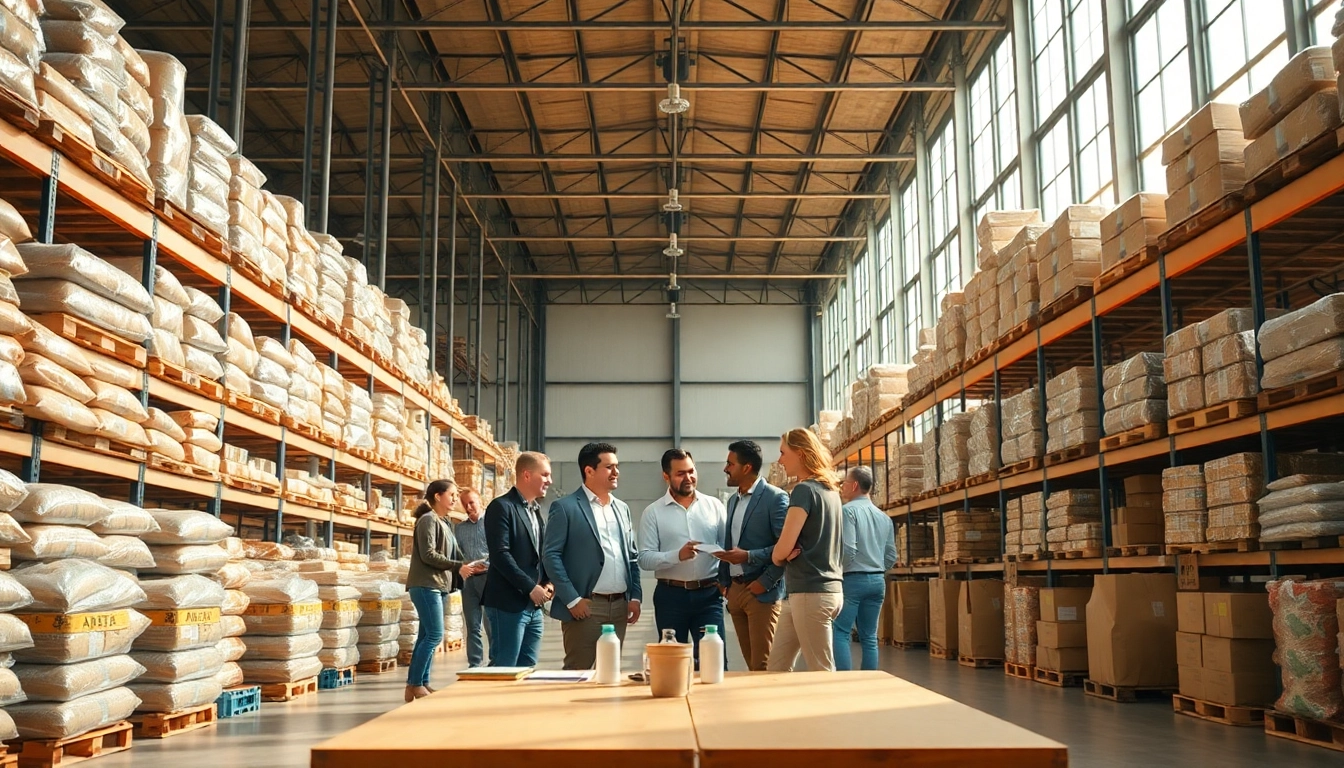 Collaborative workspace showcasing amazon wholesale products in a well-lit warehouse setting.