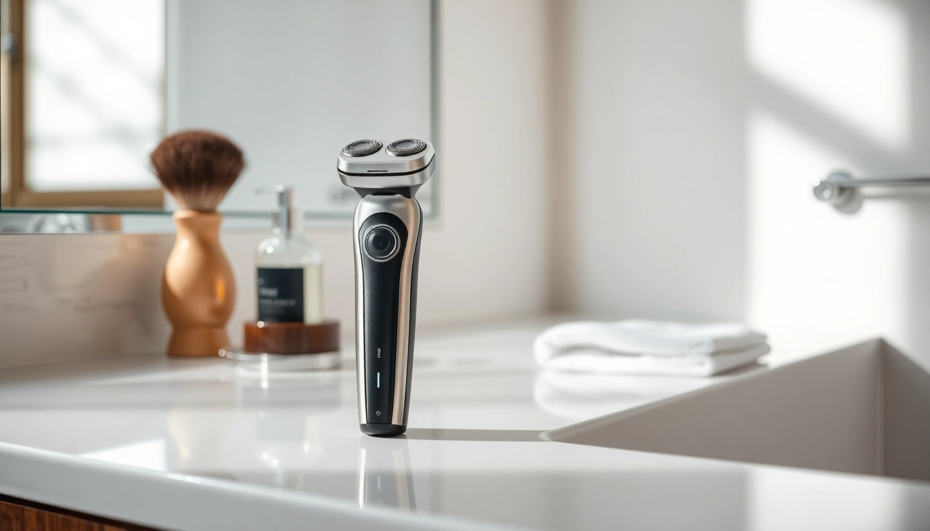 Electric Shaver for Men displayed elegantly in a modern grooming space, highlighting its sleek design.