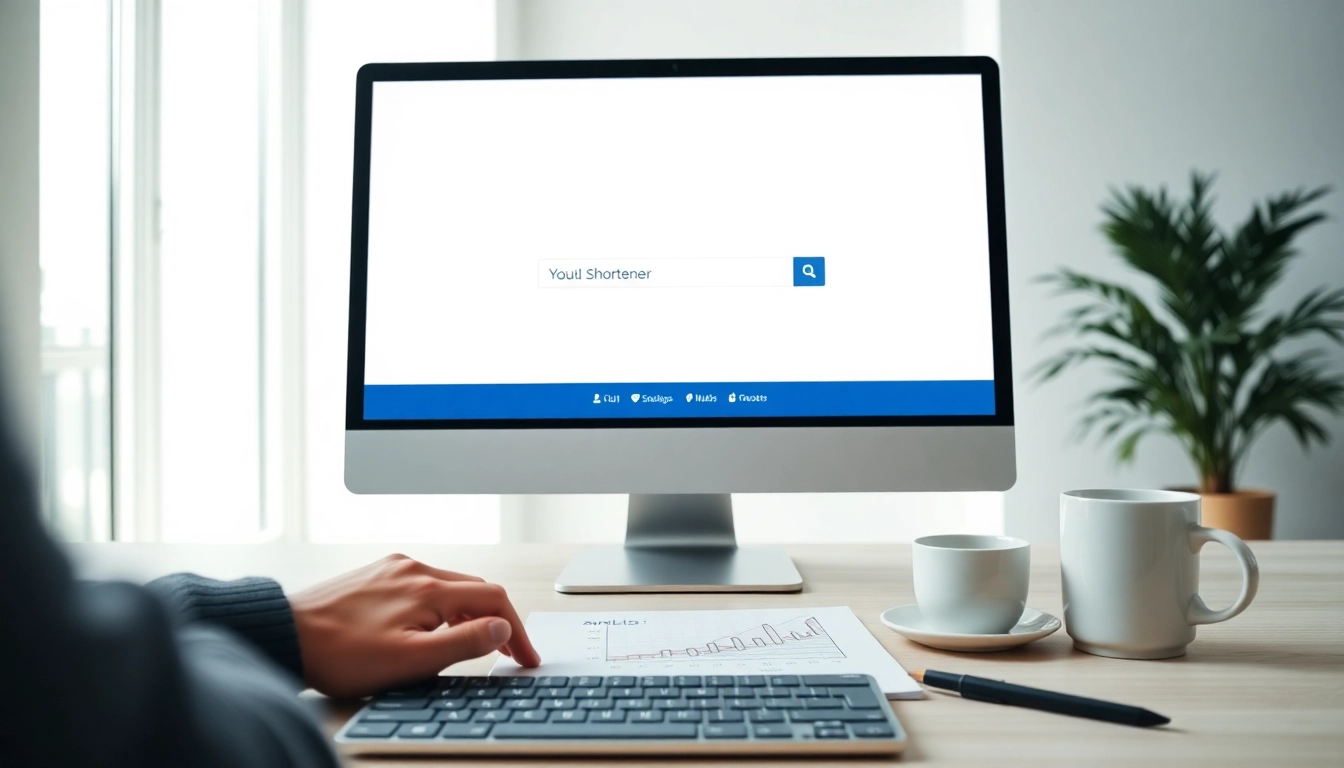 Utilize a URL shortener interface displayed on a computer screen in a professional workspace.