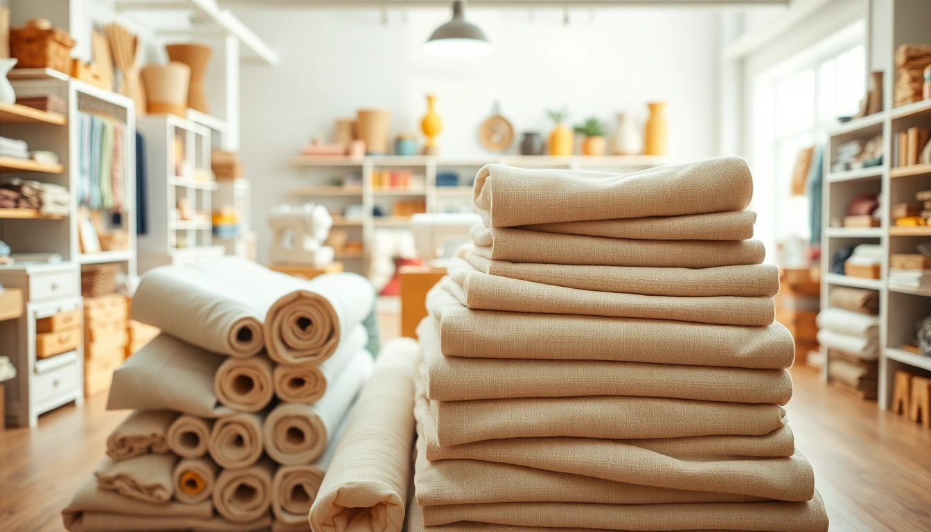 Bekijk ongebleekt katoen in diverse texturen en kleuren in een stoffenwinkel.