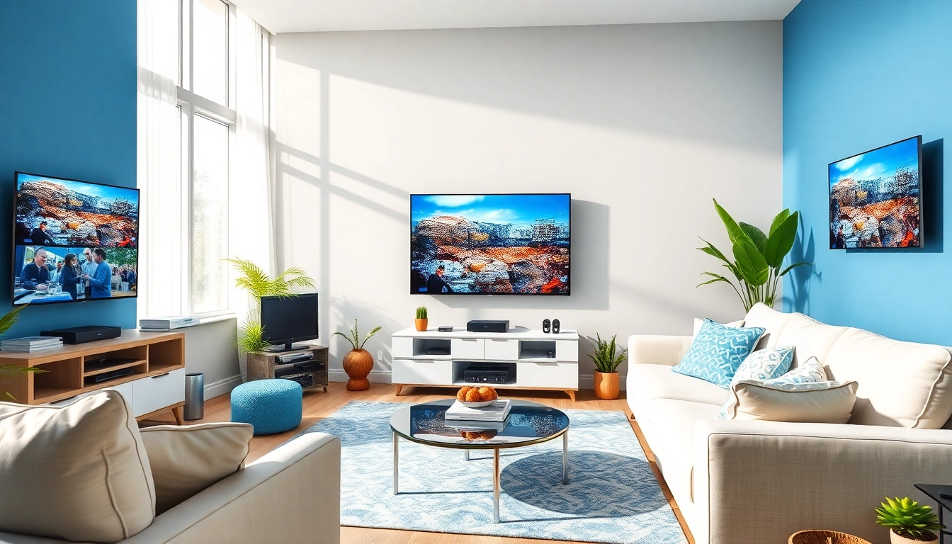 Configurer Code iptv sur plusieurs appareils dans un salon moderne et accueillant.